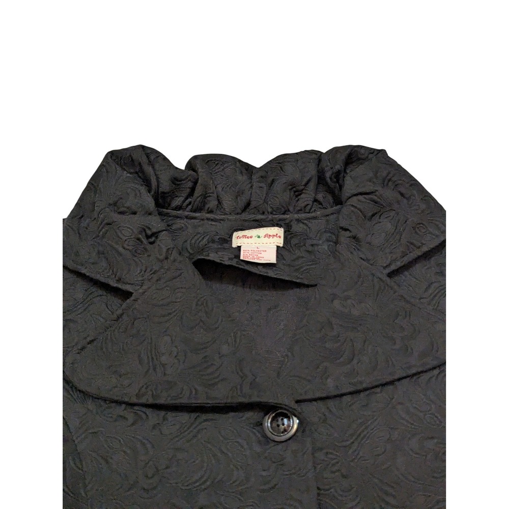 Toffee Apple Women's L Black Jacquard Floral Button Front Mid Length‎ Coat